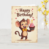 お祝いサル誕生日カード カード (黄色い花)