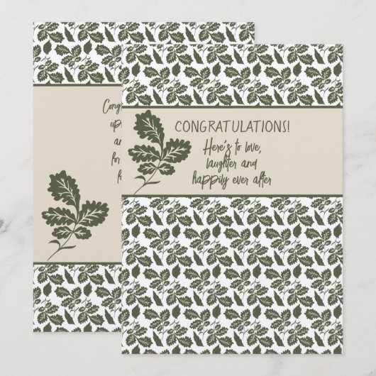 お祝いシャワーま結婚たはオリーブグリーン ノートカード (正面/裏面)