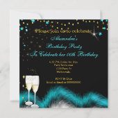 お祝いシャンパンパーティーティール(緑がかった色)ブルーハイヒール 招待状 (裏面)