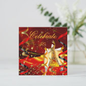 お祝いシャンパン抽象芸術レッド金ゴールドパーティー3 招待状 (スタンド正面)