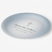 お祝いシンプルクロスボーイズファースト聖体ブルー ペーパープレート (アングル)