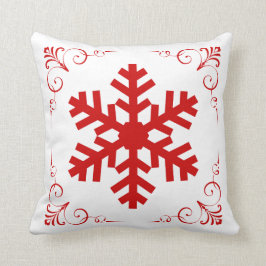 お祝いスクロールクリスマスの赤い冬の雪片 クッション