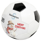 お祝いスノーマンのモノグラム入りメリークリスマス サッカーボール (3/4)