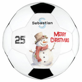 お祝いスノーマンのモノグラム入りメリークリスマス サッカーボール