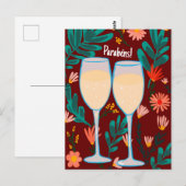 お祝いスパークリングワインチャペン花柄グリーティング ポストカード (正面/裏面)