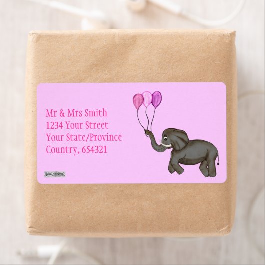 お祝いゾウ（ピンク） ラベル (インサイチュ)