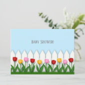 お祝いチューリップ & ホワイトフェンス カスタム 招待状 (スタンド正面)