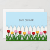 お祝いチューリップ & ホワイトフェンス カスタム 招待状 (正面/裏面)