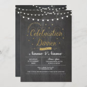 お祝いディナーチョーク金ゴールドパーティーライト 招待状 (正面/裏面)