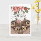 お祝いハッピーアニバーサリーフクロウ カード (黄色い花)