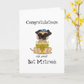 お祝いバルミツワー・パグ・ドッグ カード (黄色い花)