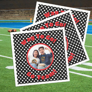 お祝いブラック/ホワイト水玉模様レッドトリム スタンダードカクテルナプキン