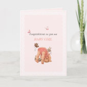 お祝いベビーガールピンクパンティーチョウ カード (正面)