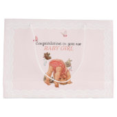 お祝いベビーガールピンクパンティーチョウ ラージペーパーバッグ (裏面)