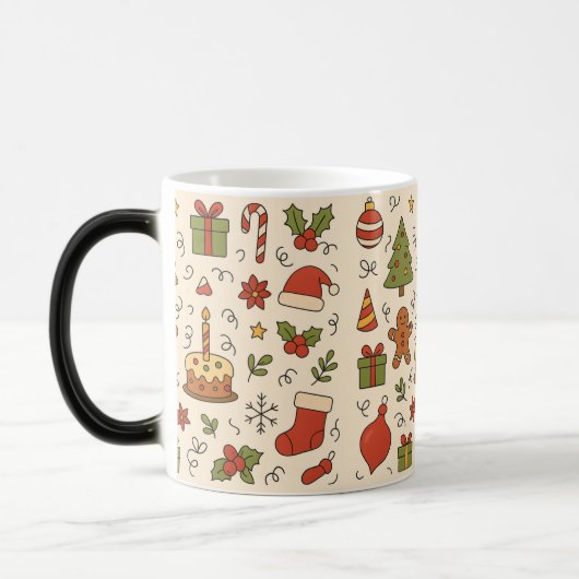 お祝いムード満載のクリスマス落書きデザイン モーフィングマグカップ (左)