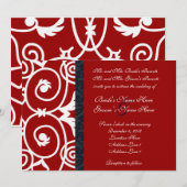 お祝いムード満載の赤と白の渦巻き結婚式招待状 招待状 (正面/裏面)