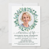 お祝いモダンライフユーカリの緑の写真 招待状 (正面)