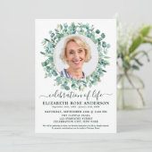 お祝いモダンライフユーカリの緑の写真 招待状 (スタンド正面)