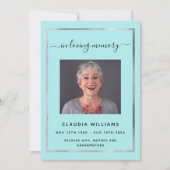 お祝いライフ葬儀淡い色のブルーフォトプログラム 招待状 (正面)