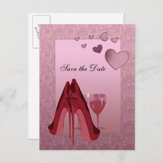 お祝いレッドスティレットとピンクハート 案内ポストカード (正面/裏面)