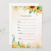 お祝い事用のピンクゴールドのひまわり水彩画の招待状 招待状 (正面/裏面)