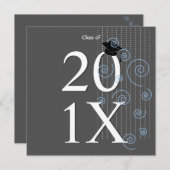 お祝い卒業招待状:ブルー 招待状 (正面/裏面)