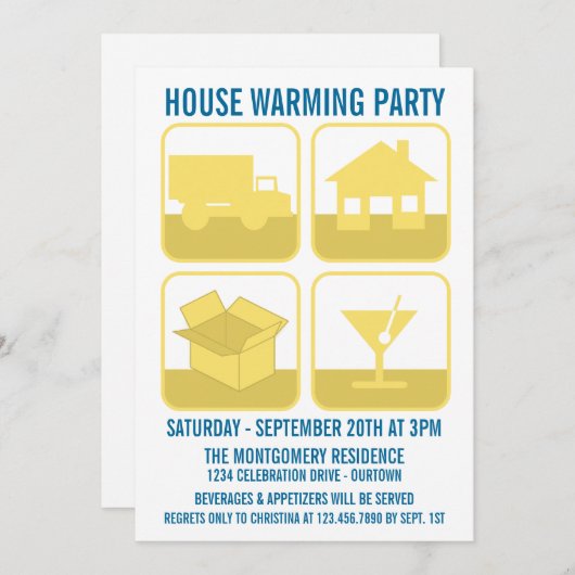 お祝い引っ越し祝いパーティーパーティの招待状 招待状 (正面/裏面)