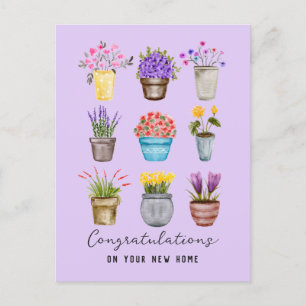 お祝い新しいホームスタイリッシュポッテッドフラワー ポストカード