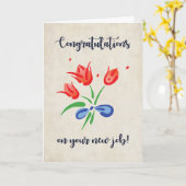 お祝い新しい仕事シンプルの赤花 カード (黄色い花)