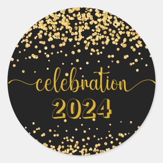 お祝い新年、誕生日グリッター金ゴールドブラック ラウンドシール (正面)
