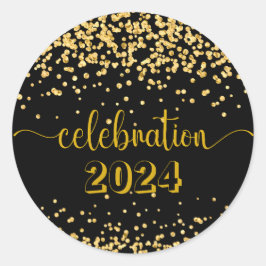 お祝い新年、誕生日グリッター金ゴールドブラック ラウンドシール