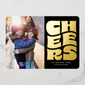 お祝い楽しいレトロブラックゴールド新年写真 箔シーズンカード (正面)