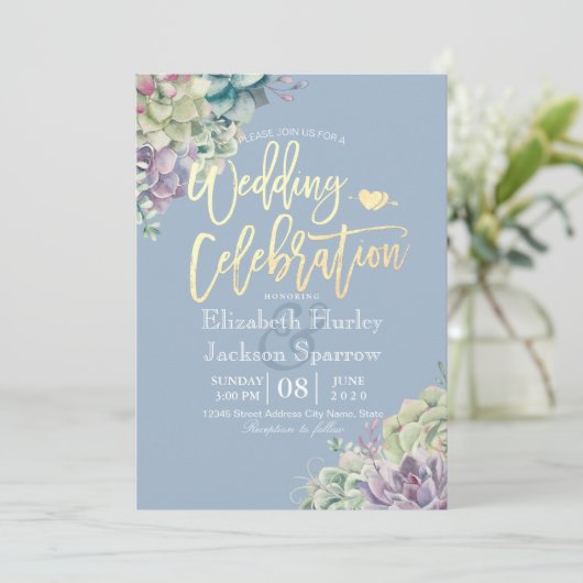 お祝い結婚水彩多肉植物 招待状 (スタンド正面)