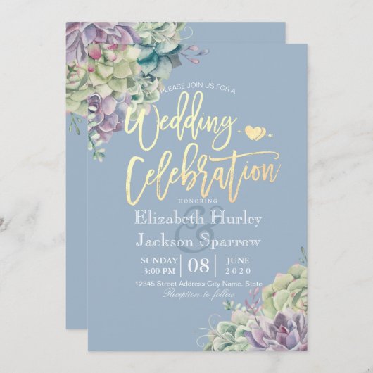 お祝い結婚水彩多肉植物 招待状 (正面/裏面)