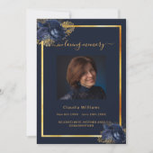 お祝い葬儀海軍ブルー金ゴールド写真 招待状 (正面)