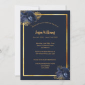 お祝い葬儀海軍ブルー金ゴールド写真 招待状 (正面)