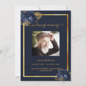 お祝い葬儀海軍ブルー金ゴールド写真 招待状 (裏面)