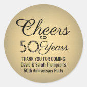 お祝い記念日の黒と金色の偽のホイル ラウンドシール (正面)