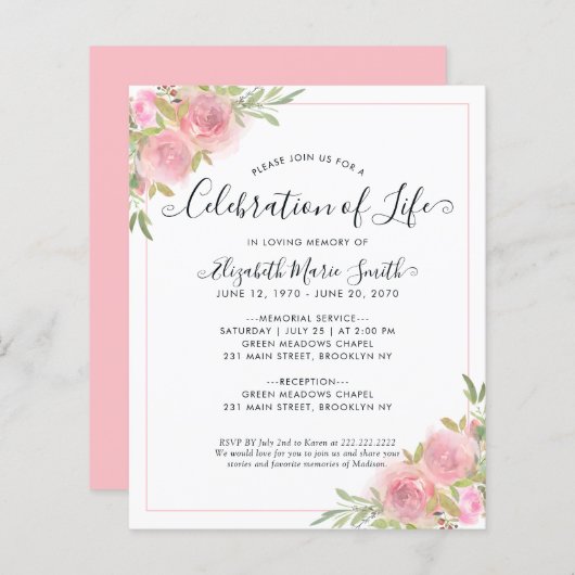 お祝い追悼式招待状 (正面/裏面)