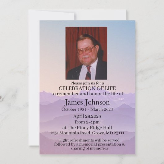 お祝い追悼式 招待状 (正面)