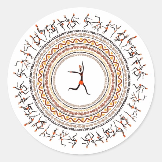 お祝い/アフリカフォークダンスモチーフデザイン ラウンドシール (正面)