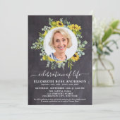 お祝い・オブ・ライフひまわりユーカリ写真 招待状 (スタンド正面)