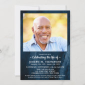 お祝い・オブ・ライフモダン・ブルー大理石写真 招待状 (正面)