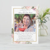 お祝い・オブ・ライフ葬儀ピンクフローラ写真 招待状 (スタンド正面)