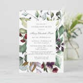 お祝い・オブ・ライフ葬儀ブルゴーニュ赤い植物学 招待状 (スタンド正面)