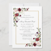 お祝い・オブ・ライフ葬儀記念ブルゴーニュバラ 招待状 (正面)