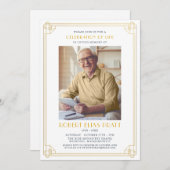 お祝い・オブ・ライフ葬儀金ゴールド白写真 招待状 (正面/裏面)