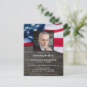 お祝い・オブ・ライフ・アメリカ国旗の素朴写真 インビテーションポストカード (スタンド正面)