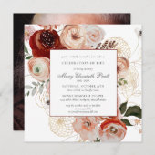 お祝い・オブ・ライフ・エレガントフォト・フローラ 招待状 (正面/裏面)