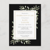 お祝い・オブ・ライフ・グリーンリーブラック招待状 案内ポストカード (正面)